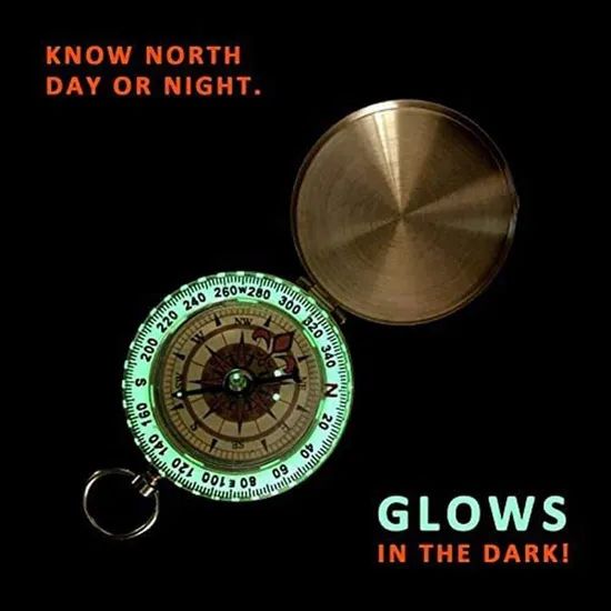 Survival Compass Metal Sighting Compass Mini Portable Copper Waterproof Luminous Navigation Multifunctional Retro Flip Compass - Image 6