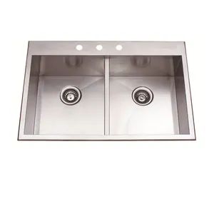 Stainless Steel 304 Double Basin Two Bowl Handmade Sink for Kitchen - Image 2