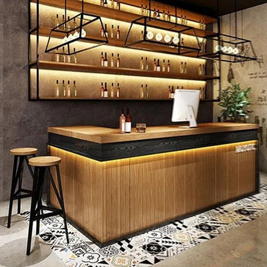 Customized Commercial Wooden Counter Restaurant Bar Table Reception Counter with Chair - Image 4