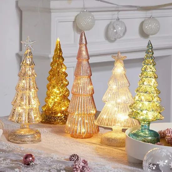 New Product LED Lighted Table Glass Christmas Tree Decorations for Home - Image 6