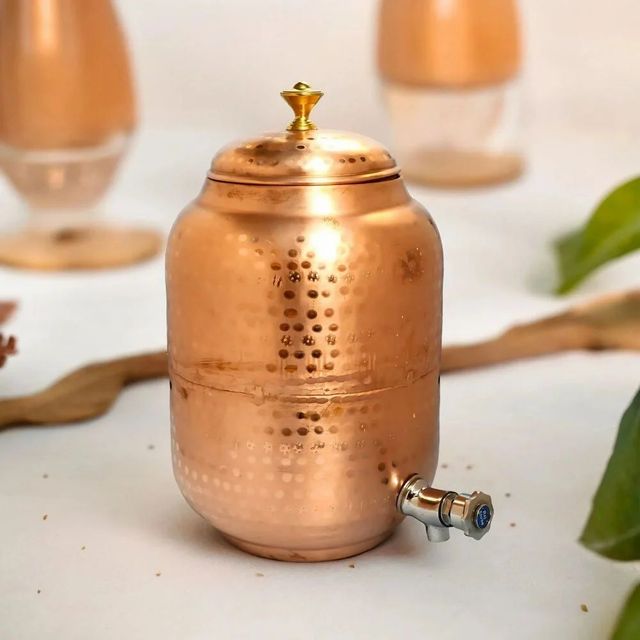 12L Pure Copper Water Dispenser Set 8 L Height 30 Cm 18 L Height 35 Cm 12 L Height 32 Cm 8 L Diameter 20 Cm Color Shiny - Image 2