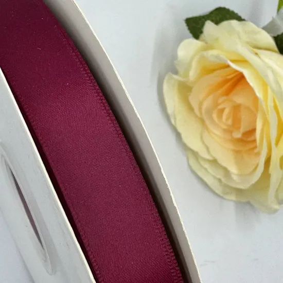 100% Polyester 15mm Single Face Wine Satin Ribbon for Custom Logo - Image 1