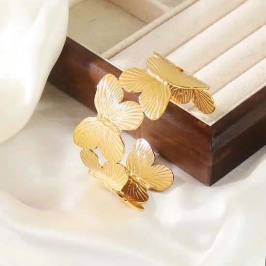 Stainless Steel Bangle with 18K Gold Plating Hydraulic Formed - Image 1