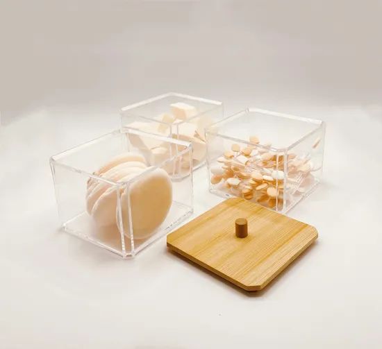 Cosmetic Powder Puffs Collection Storage Set 3 Stackable Box with Bamboo Lid - Image 5