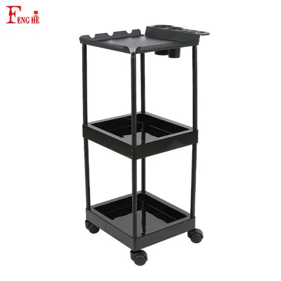 3 Tier Rolling Salon Trolley with Tool Holders – Hairdresser Utility Cart - Image 2