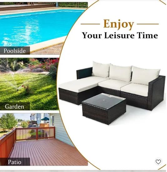 All Weather 5PCS Poolside Outdoor Garden Rattan Wicker Furniture Set Sofa - Image 3