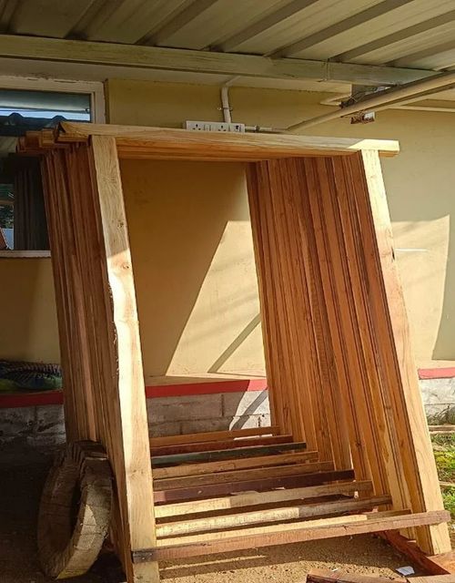 Wooden Frame and windows Size 8x3.5 feet Position Exterior Durability Durable Wood Type Neem Wood Door Thickness 25 mm Material Wood, - Image 4