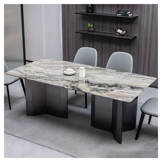 Marble Dining Table with Chairs Kitchen Room Furniture Set Dining Table Set - Image 3