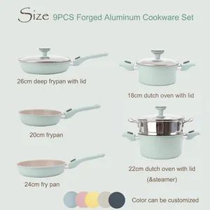 9PCS Granite Coating Nonstick Aluminum Pots Pans Set Detachable Handle Glass Lid 1Y FDA LFGB - Image 2