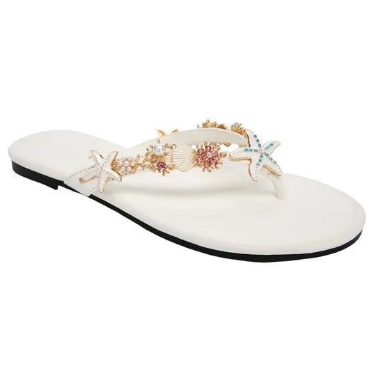 Women Flip Flops Shoes with Starfish/Seashell & Rhinestones Details - Image 2