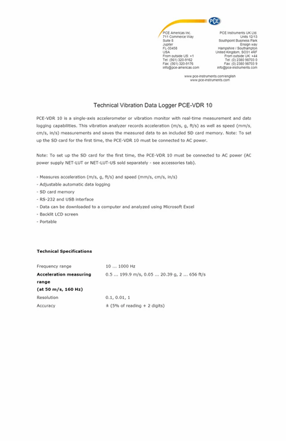 PCE INSTRUMENTS Vibration Meter Pce-vdr 10-Ica Incl. Iso Calibration Certificate - Image 4