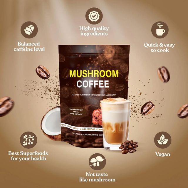 Brand OEM Organic Maitake Turkey Tail Reishi Chaga Lion's Mane Mushroom Extract Black Instant Mushroom Coffee - Image 5