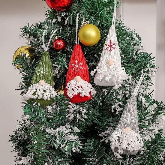 Exquisite Hand Knitted Christmas Tree Decorations Snowflake Patterned Gnome Pendant - Image 6
