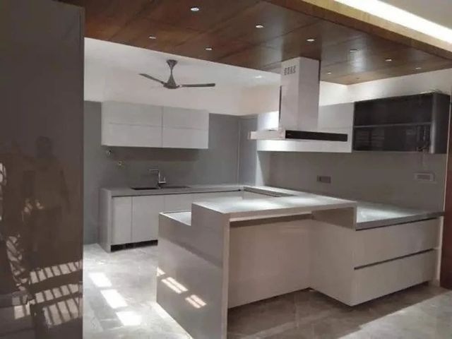 Pvc Membrane Modular Kitchen Open With Drawing Room Material Wooden Appearance Modern Kitchen Design U- - Image 4