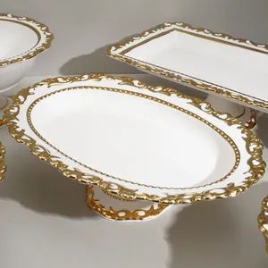 Premium Quality European Gold Ceramic Dinnerware Set 10 Inch Footed Flat Plate - Image 5