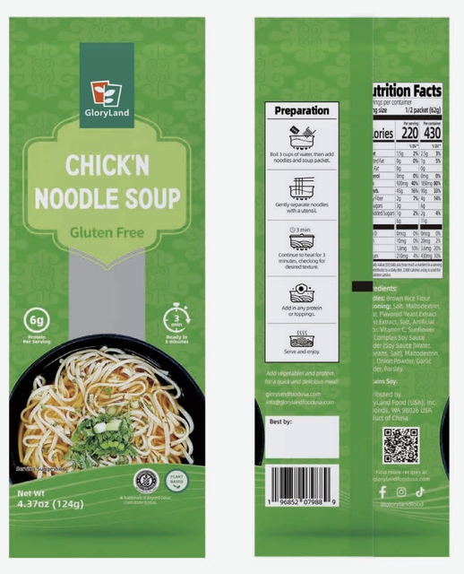 GloryLand Food, Chick'n Noodle Soup, gluten free, instant, Vegan - Image 3