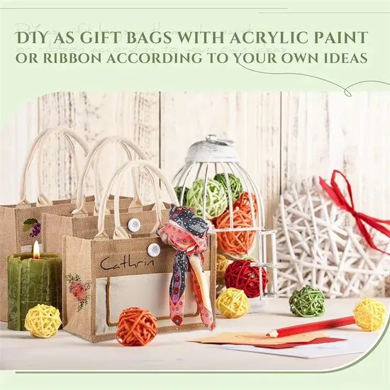 Custom Sublimation Printing Reusable Burlap Handbag Portable Jute Tote Bag - Image 4