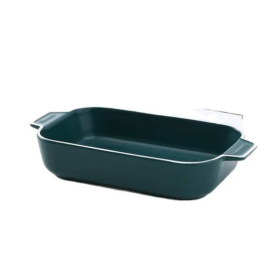 Rectangular Bakeware Set Porcelain Baking Dishes Ceramic Bakeware Plates Baking Round Bowl for Kitchen Custom Green Color - Image 4