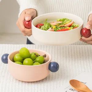Modern Contrast Ceramic Rice Noodle Bowl 11.5*6cm Serving Handle FDA CE 15D Oven Microwave Dishwasher Freezer - Image 1