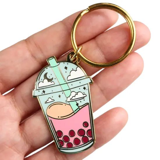 Promotional Metal Craft Metal Key Chains Custom Logo Keyring Cute Bubble Milk Tea Boba Keychain - Image 3