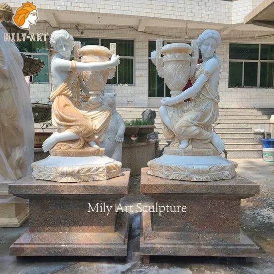 Detailed Carving Large Outdoor Marble Figure Planters for Sale - Image 2