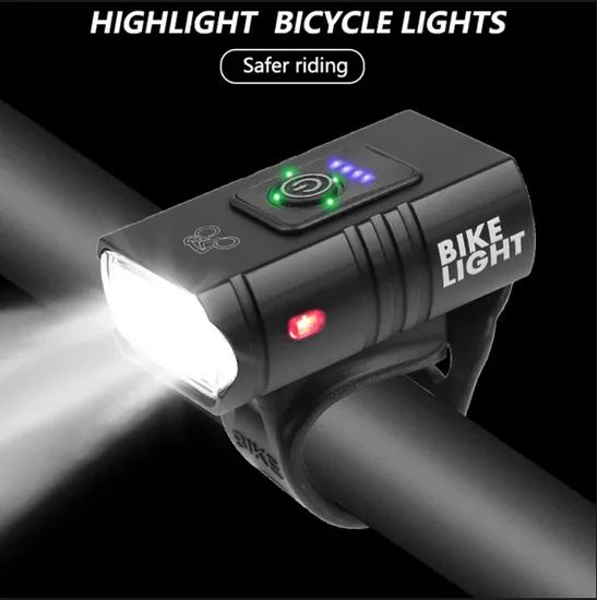 Power Displaying USB Rechargeable Black Bicycle Light Waterproof 6 Modes Bike LED Light - Image 3