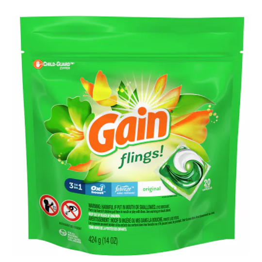 Gain Flings 3-in-1 Original Scent Laundry Detergent Pacs, 20 count - Image 1