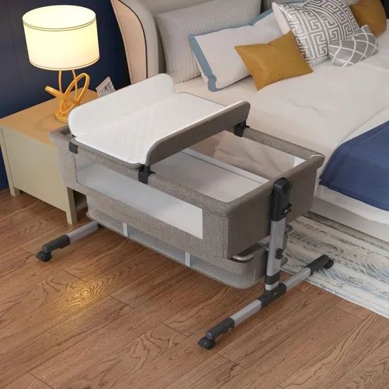 New Design Baby Multifunctional Height Adjustable Rocking Bed Cradle Baby Bedside Bassinet Crib with Diaper Table - Image 2