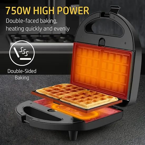 Grilled Cheese Machine, LED Indicator Lights, 750 W, Non-Stick Plates, Sandwich Maker - Image 4