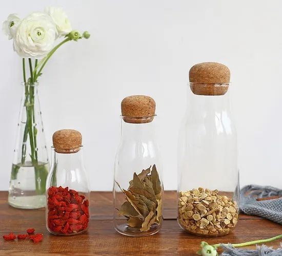 Cork Lids Round Glass Jar Storage Containers Origin China Certification CE Model NO. EB-S084 Trademark ECOLINK Type Small Package - Image 1