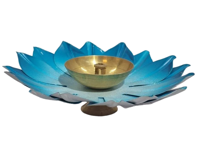 Power coating colour Metal Lotus Flower Diya, For Temple Price 75 Rupee Diya Shape Lotus Colour Blue (Base) Item Material - Image 2
