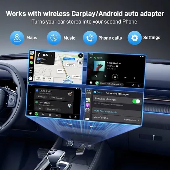 2 in 1 Wireless Carplay Adapter & Android Auto Wireless Adapter Plug&Play Low Latency Fast Connect - Image 4
