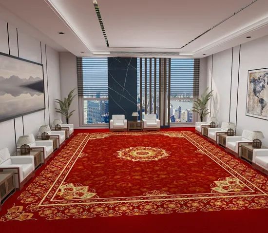 Wall to Wall Commercial Use Custom Pattern Design Axminster Floor Red Carpet for Reception Room - Image 1