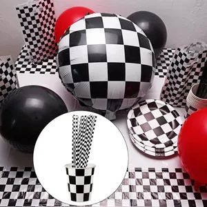 Paper Straws Racing Car Straws Black and White Checkered Drinking Straws for Racing Birthday Party Decorations - Image 3