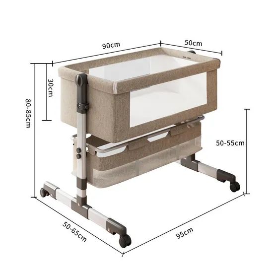 New Design Baby Multifunctional Height Adjustable Rocking Bed Cradle Baby Bedside Bassinet Crib with Diaper Table - Image 3