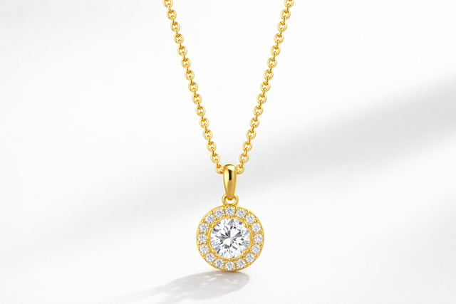 High Quality 18K Gold Plated CZ Diamond Halo Pendant Necklace for Women – Elegant Fashion Jewelry Gift 18K Gold Plated 925 Sterling Silver Round Cubic Zirconia Pendant Necklace for Women – Adjustable 45cm Chain Luxury Jewelry - Image 3
