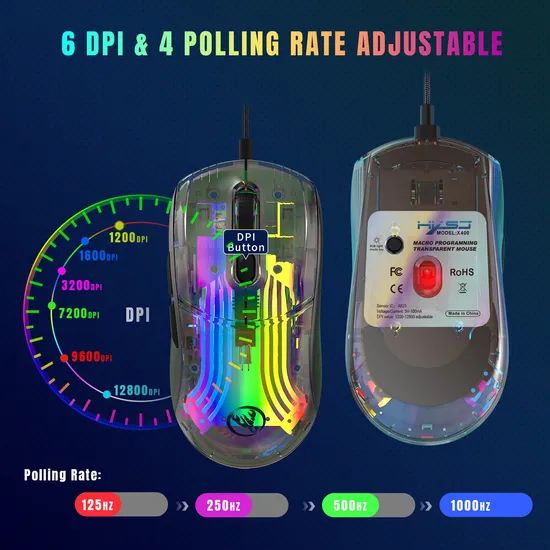 Computer Parts 7key Transparent Wired RGB Colorful Light Mice Programmable Gaming Mouse for Windows System - Image 6