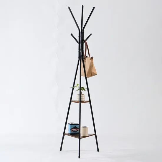 Durable Home Storage Triple-Sided Coat Tree Rack with Wooden Boards - Image 6