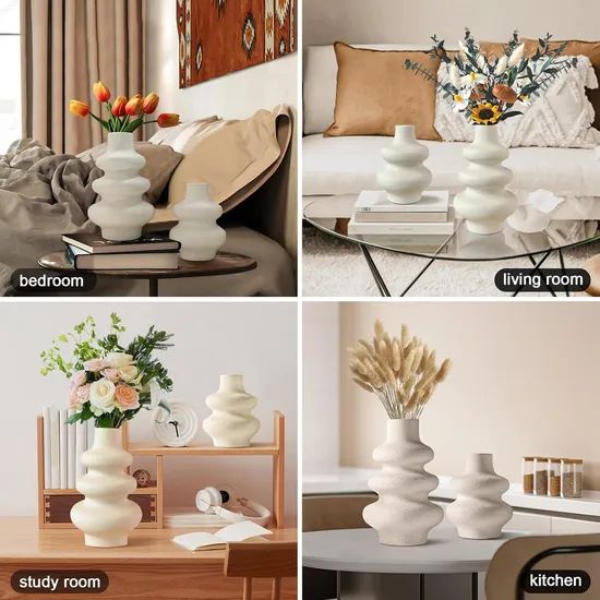 Modern Ceramic Flower Vases Set 2Pcs Round 2Lx3.5Wx8.5H MU 1Y - Image 6