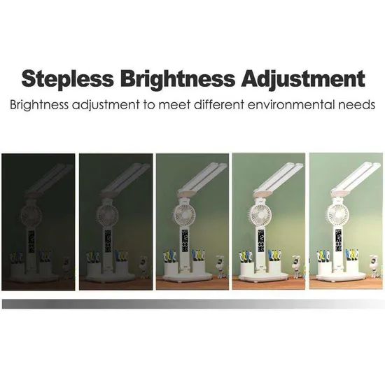 Rechargeable Table Lamp for Study, Desk Lamp Reading Light LED Table Light with Fan, LED Clock Display Reading Light - Image 3