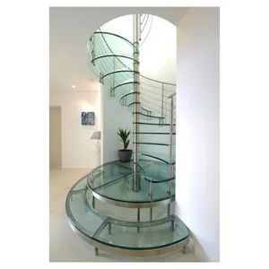 Glass Tread Spiral / Curved Staircase Round Spiral Stairs with Glass Railing - Image 5