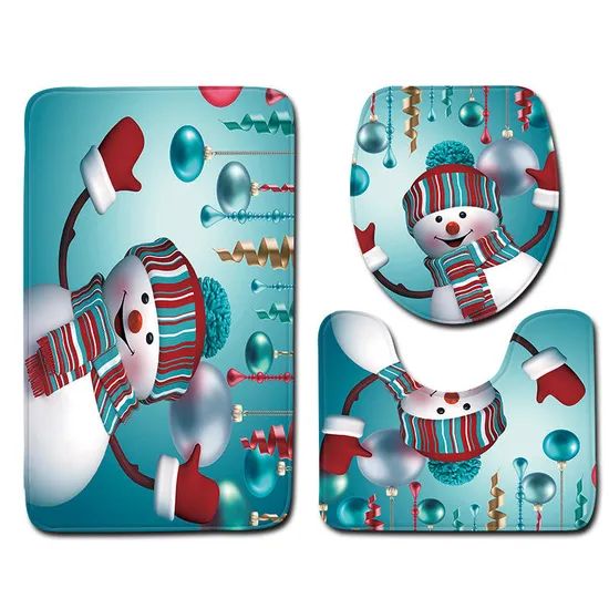 Christmas Bath Rug Set 3 Pieces Bathroom Mats Set Origin China Design Kilim Thickness 4cm Technics Printed Feature - Image 6