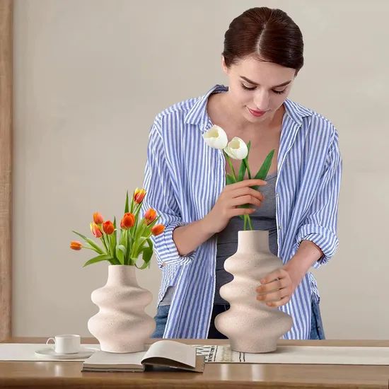 Modern Ceramic Flower Vases Set 2Pcs Round 2Lx3.5Wx8.5H MU 1Y - Image 4