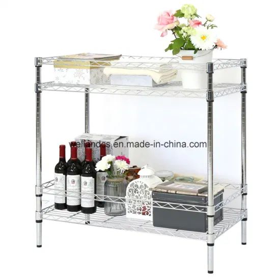 Free Standing 2 Tier Adjustable Chrome Metal Wire Storage Rack Organization with Shelf Frames - Image 1