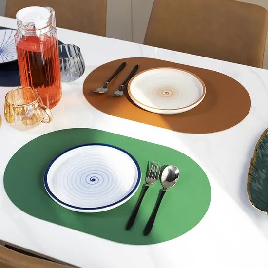 Hot Selling Leather Placemats Factory Oval Shape Dining Table Mat PVC Leather Place Mats Table Mat - Image 4