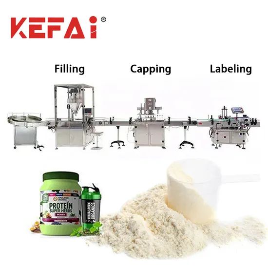 Kefai China Factory Vertical New Linear Auger Screw Food Protein Bottle Coffee Milk Can Tea Dry Powder Spice Weighing Dosing Filling Capping Packaging Machine - Image 1