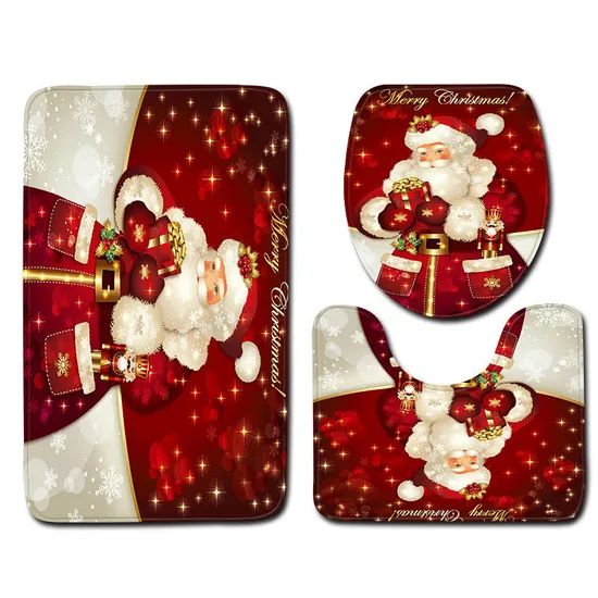 Christmas Bath Rug Set 3 Pieces Bathroom Mats Set Origin China Design Kilim Thickness 4cm Technics Printed Feature - Image 3