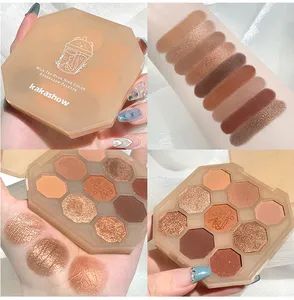 Milk Tea Bear Nine Color Eyeshadow Tray Earth Color Eyeshadow Makeup - Image 6