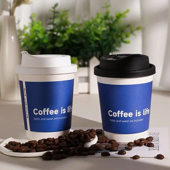 Customizable Disposable Coffee Blue Soy Milk Tea Double-Layered Paper Cups Hot Drinks - Image 1