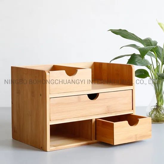 Natural Bamboo Organizer for Desk with Drawers for Office Supplies, Toiletries, Crafts - Image 2